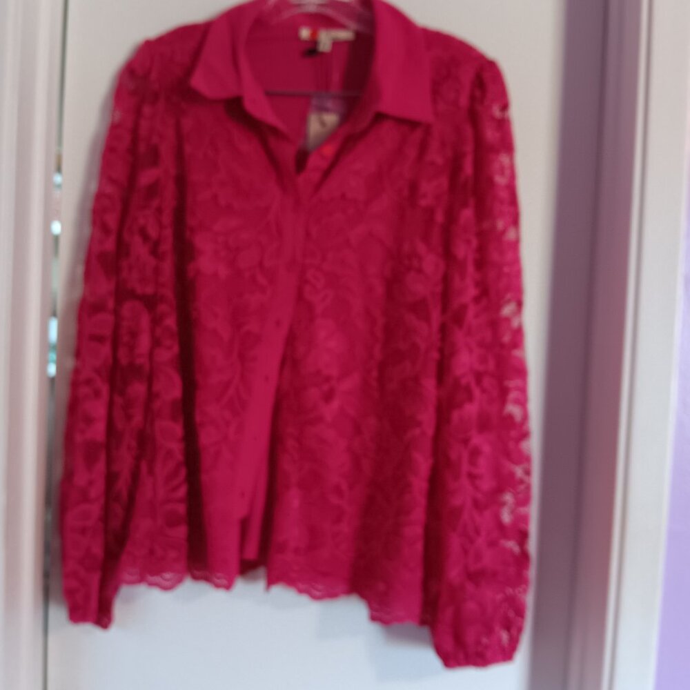 Les Serein Women's Lace Long Sleeve Pink Blouse Size Medium NWT